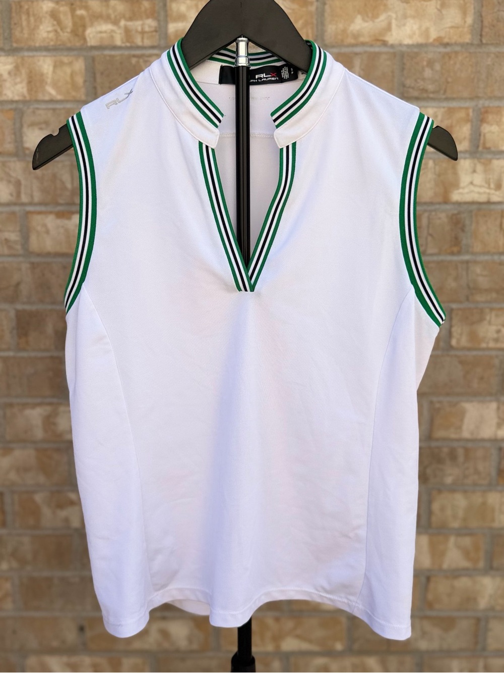 RLX Ralph Lauren Womens S Golf Top Sleeveless White Green Tailored Tenniscore